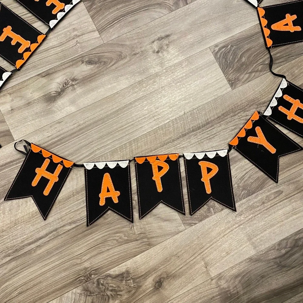 Unbranded Happy Halloween Banner Black Orange Good Felt Pennant Garland